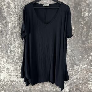 Larace Plus Size 4X V Neck Minimalist Casual Top Black Pullover Stretch